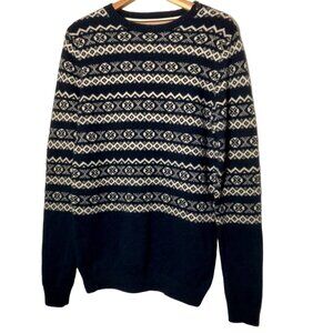 Lindbergh Blue Sweater M Pullover Navy Blue White Nordic Fair Isle Wool Blend